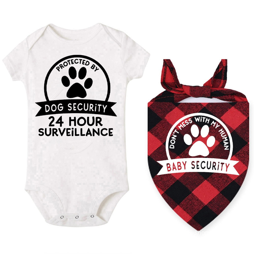 Protected By Dog/Baby Matching Set - Bandana & Bodysuit Newborn Announcement Outfit