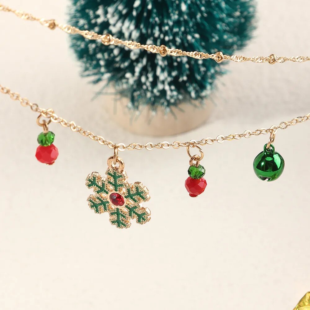 Colorful Bells Necklace: Crystal Christmas Tree Pendant, Xmas Clavicle Collier Party Gift Jewelry.