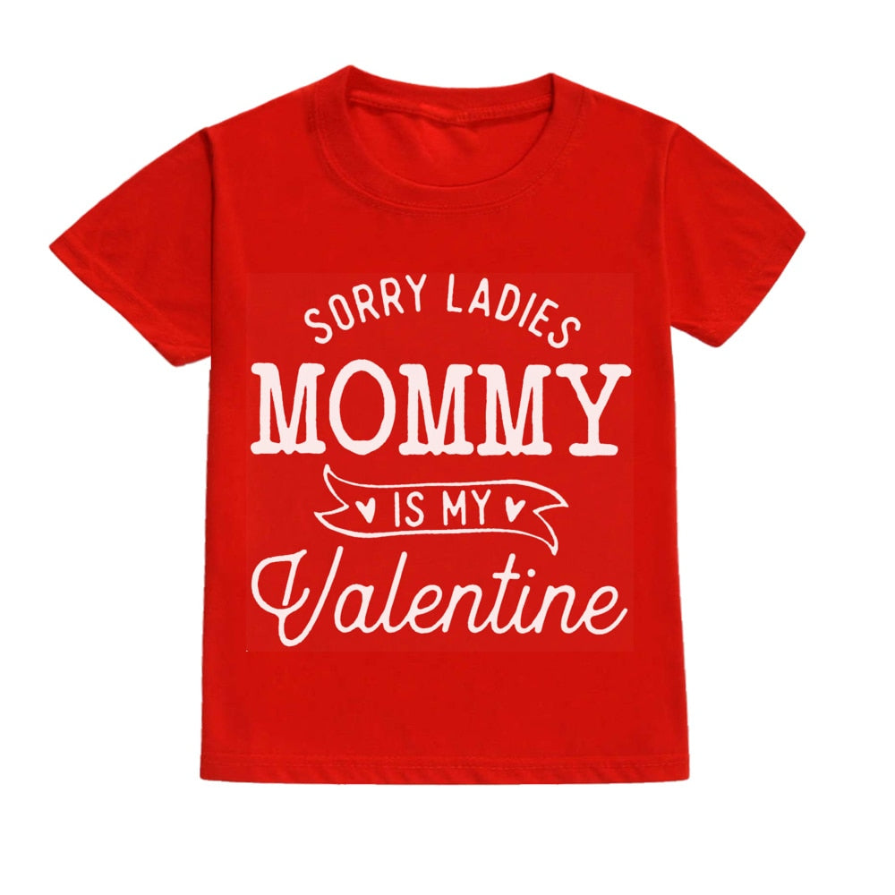 Mommy's Valentine Kids T-Shirt - Child Red Top, Boys & Girls, Valentine's Day Party Gift.
