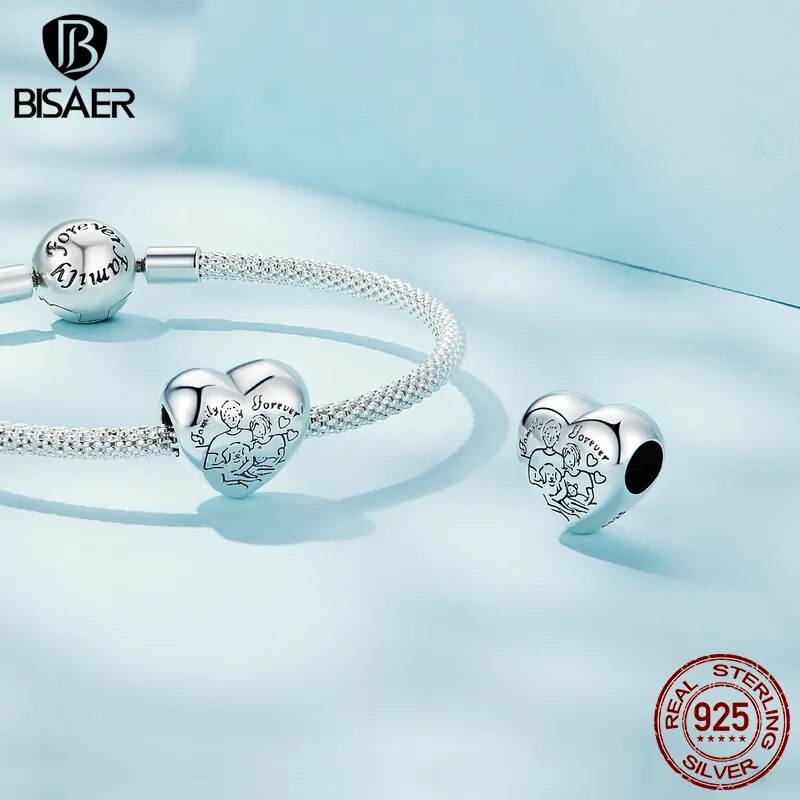 925 Sterling Silver Heart Mom Bead - Platinum Plated Pendant for Mother's Day Bracelet Gift.