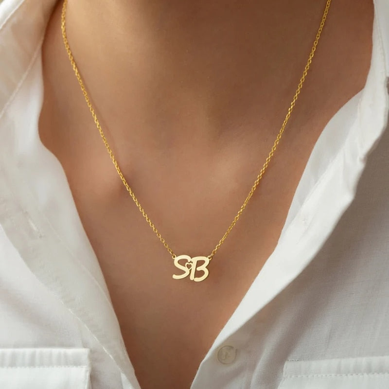 Personalized Double Initial Necklace - Custom Letters Pendant