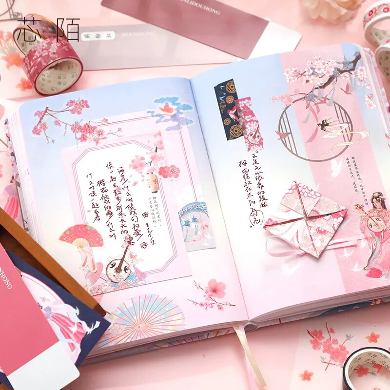 154Pcs Chinese Style Notebook Set - Creative Hardcover Planner, Scrapbook in Elegant Gift Box.