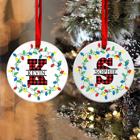Custom Christmas Ornament: Family Pendant, Name Xmas Decor, Monogram Photo Keepsake Gift.