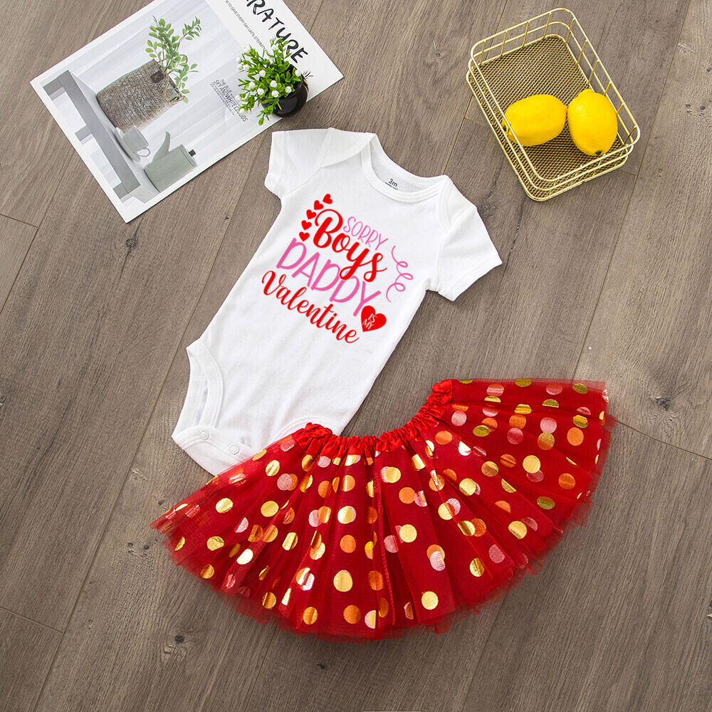 First Valentine's Girl Outfit - Tutu Dress, "Sorry Boys Daddy Is My Valentine" Bodysuit Set