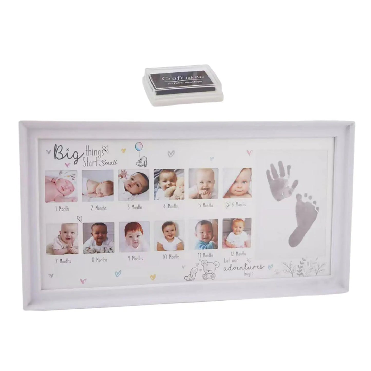 My First Year Baby Photo Frame - Keepsake with Ink Pad for Handprint & Footprint