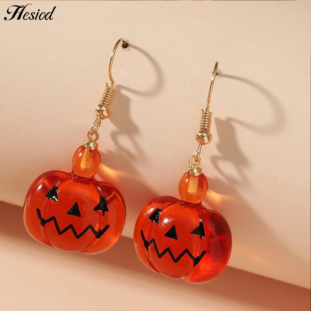 Pumpkin Ghost Earrings - Cute Halloween Kawaii Orange Jewelry for Girls Party Gift.