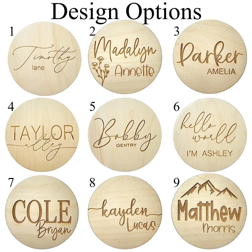 Personalized Wooden Newborn Tags: Engraved Baby Shower Gift & Keepsake.