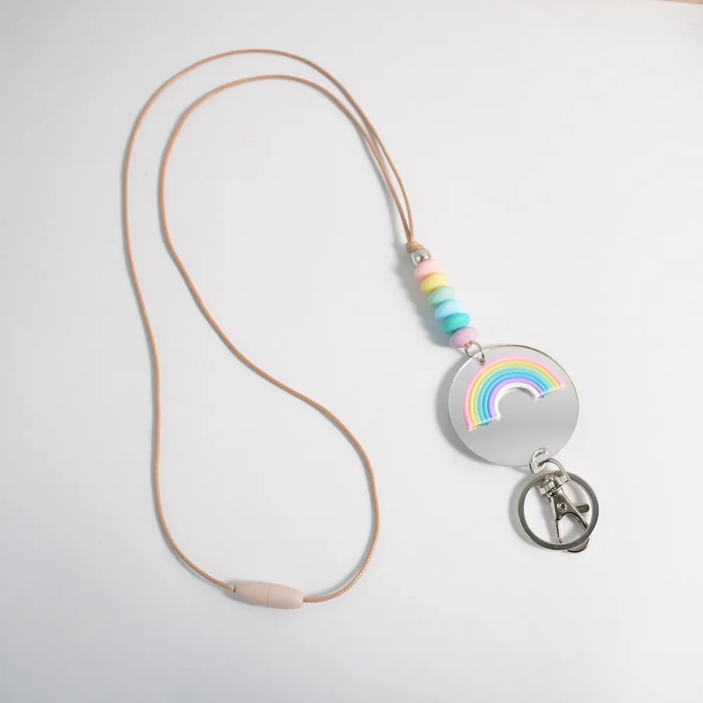 Teacher Rainbow Lanyard: Personalized Monogram,  Nurse Gift, Beaded Charm.