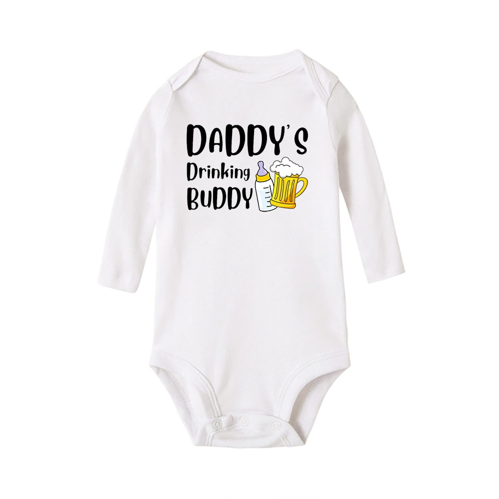 Daddy's Drinking Buddy Baby Romper - Long Sleeve, Summer Bodysuit, Infant Valentine's Day Gift.