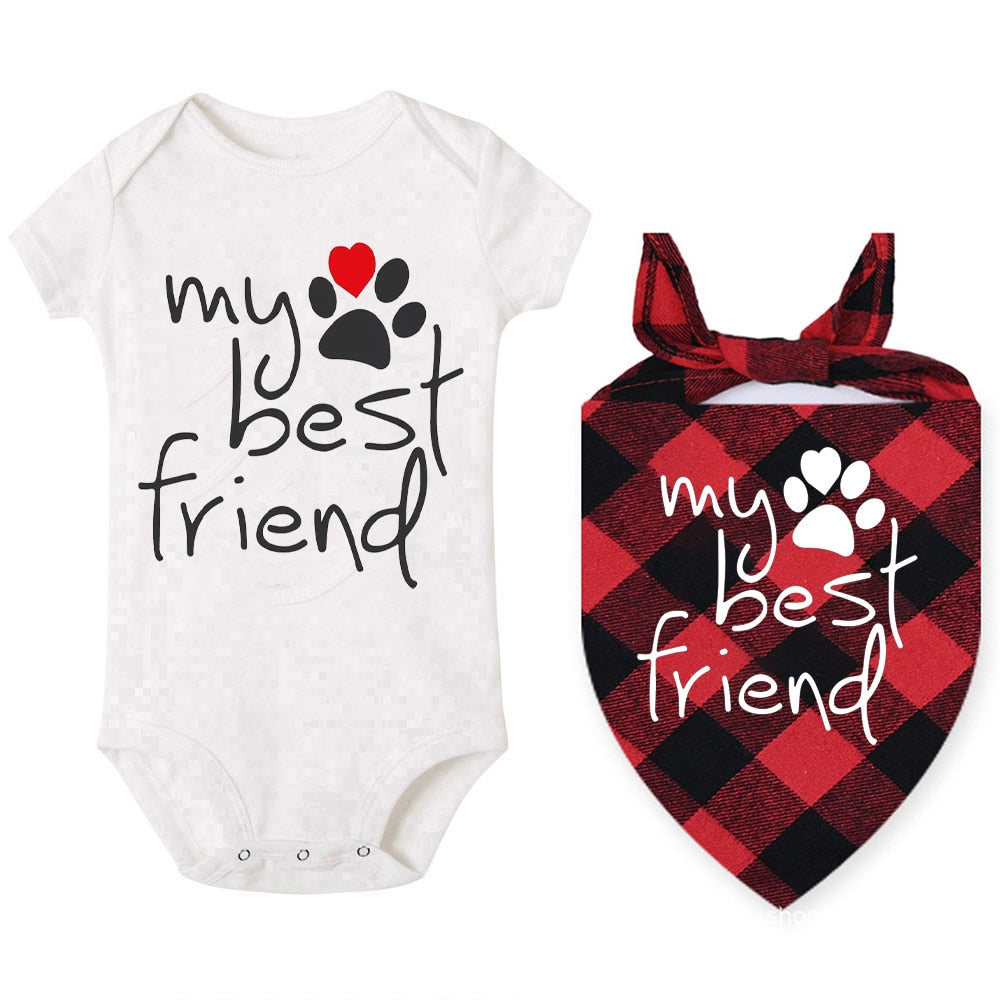 Baby and Dog Matching Outfis Best Friends Baby Bodysuit and Dog Bandana Infant Bodysuit Dog Burp Cloth Infant Shower Gift