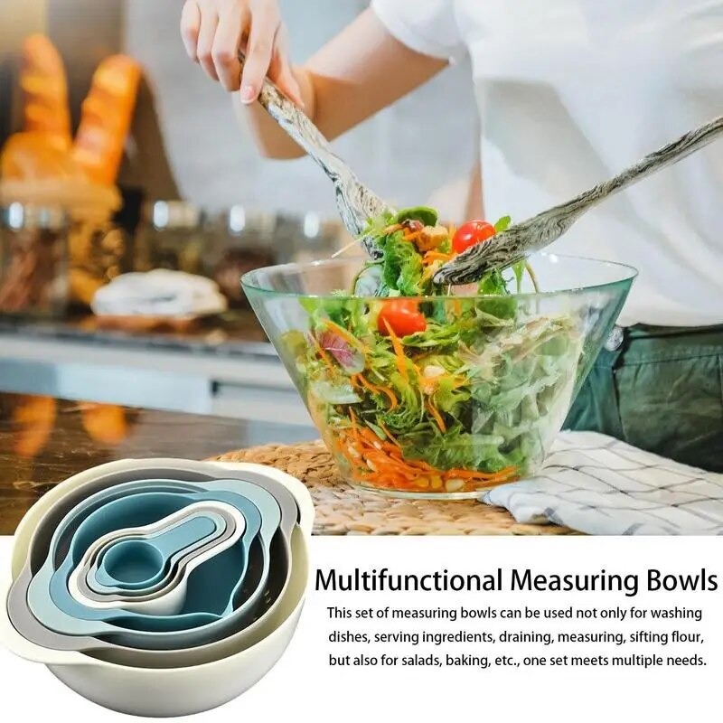 8Pcs Nesting Bowls Set - 2 Mixing Bowls, 1 Colander, 1 Sifter, 4 Measuring Cups. Kitchen Baking Essentials.