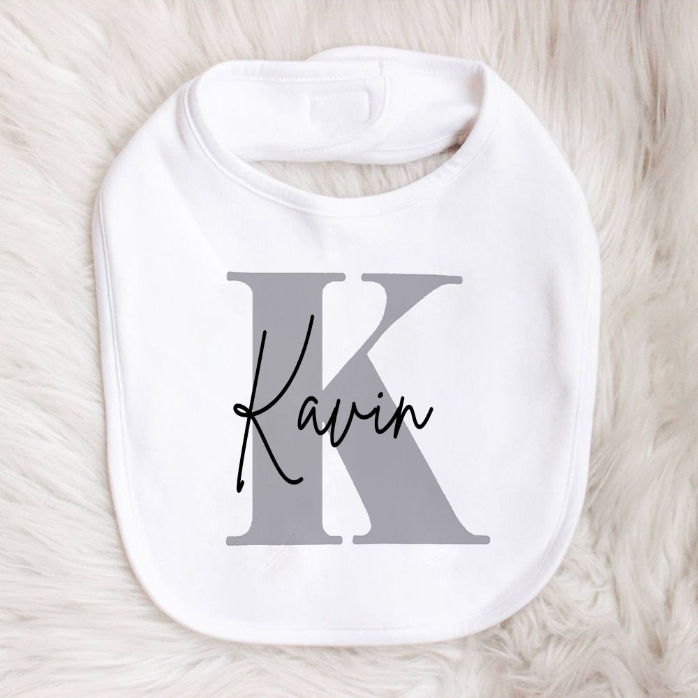 Personalized Baby Bib - Custom Name, White Cotton, Newborn Shower Gift, Toddler Burp Cloth