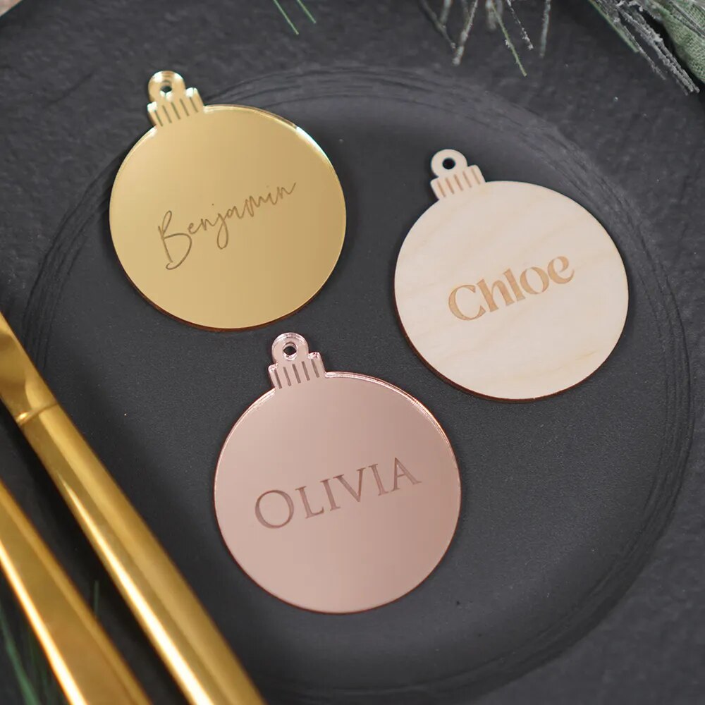 10Pcs Personalised Christmas Tags: Laser Cut Wedding Table Names & Party Favours.