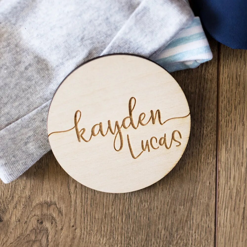 Personalized Wooden Newborn Tags: Engraved Baby Shower Gift & Keepsake.