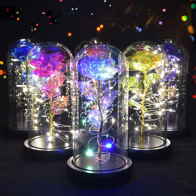 Beauty & The Beast LED Galaxy Rose - Preserved in Glass, Artificial Flower.
