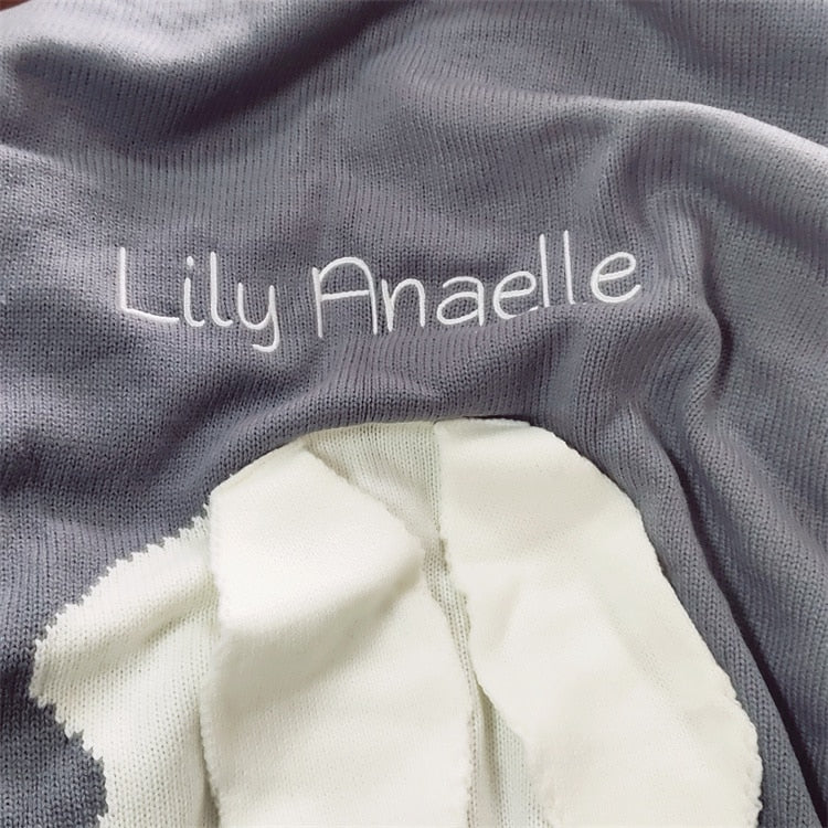 Name Personalised Baby Blanket - Knitted Rabbit, Newborn & Toddler Crib