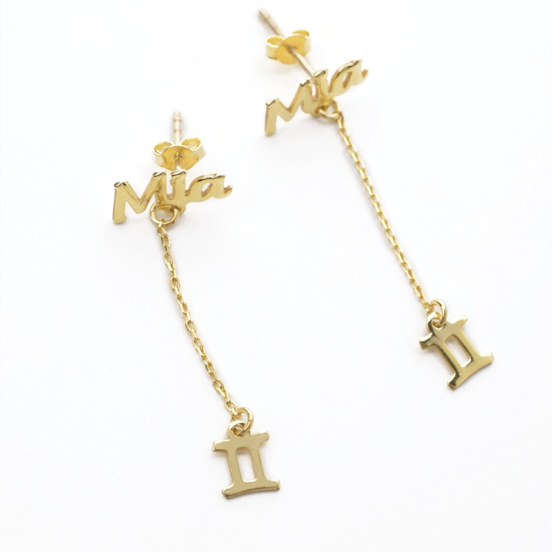 Custom Stainless Steel Constellation Name Earrings For Women Girl Birthday Gifts Handmade Zodiac Nameplate Stud Earrings