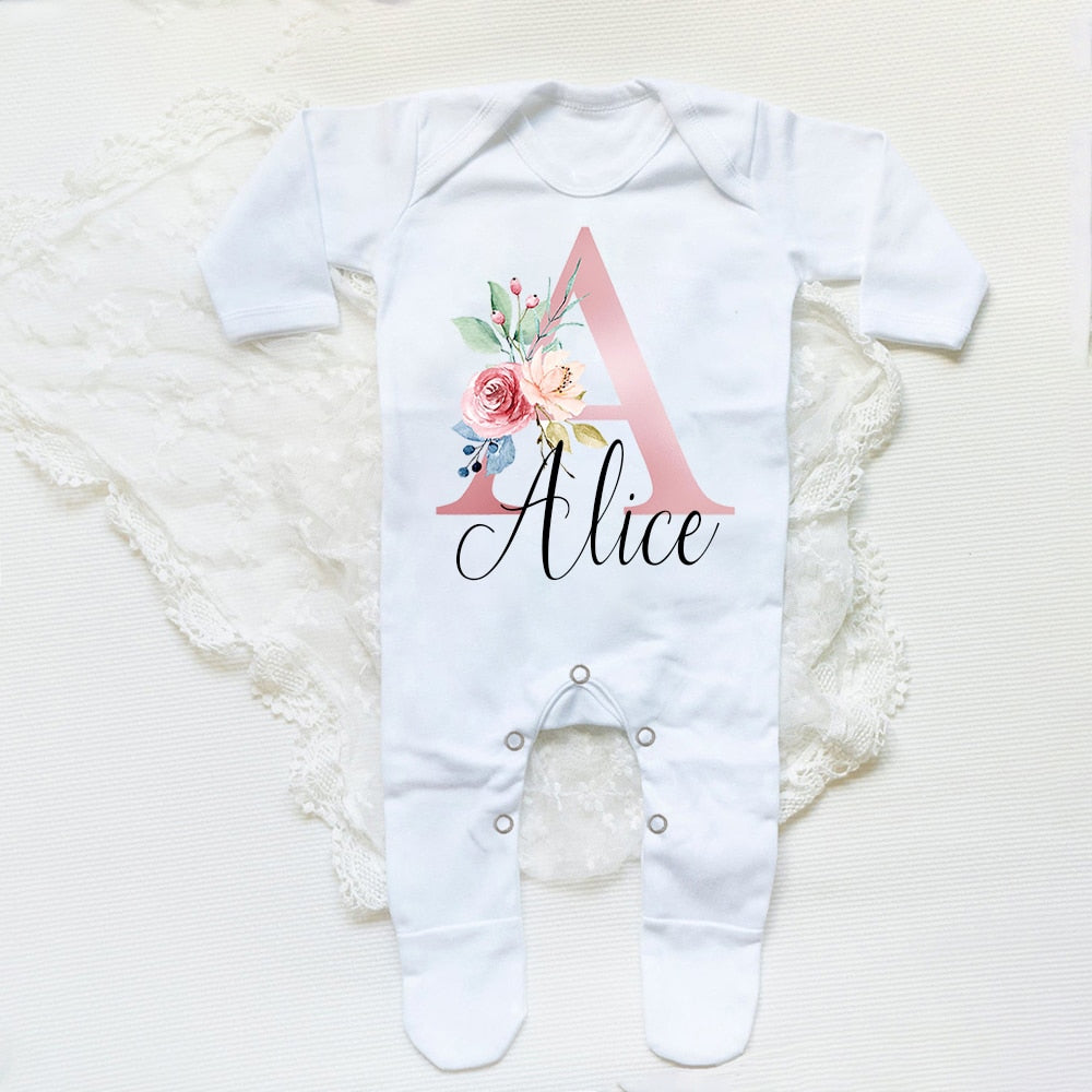 Personalised Flower Initial Babygrow - Infant Romper, Coming Home Outfit