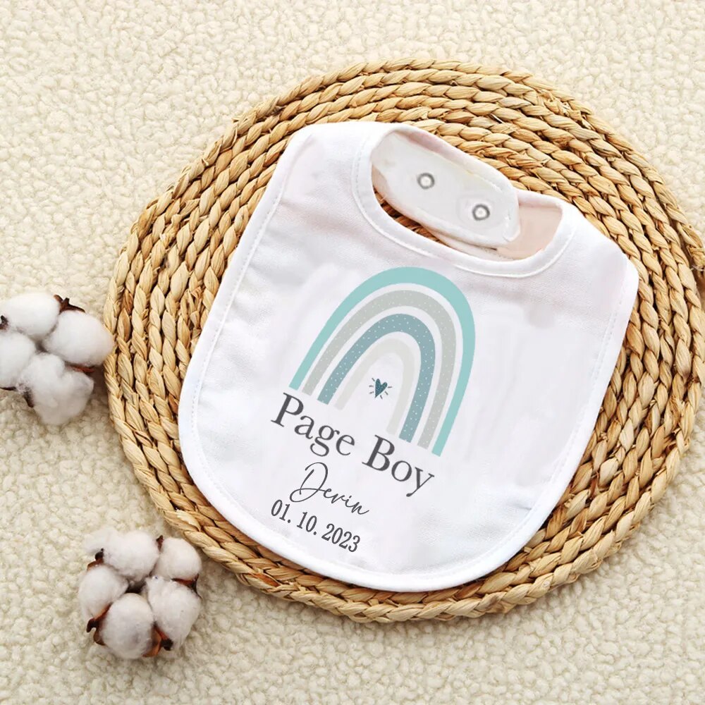 Custom Page Boy Baby Bib: Personalized Wedding Toddler Bib, Boys Burp Cloth & Kids Feeding Gift.