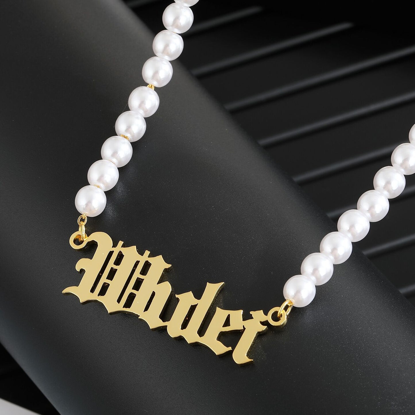 Personalized Pearl & Name Necklace - Stainless Steel Pendant