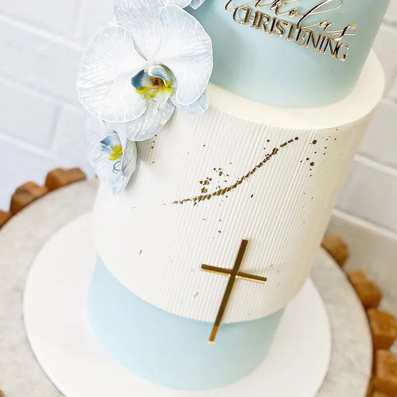 Happy Christening Topper: Cross Acrylic Decor, "God Bless" Cake Accent for Party