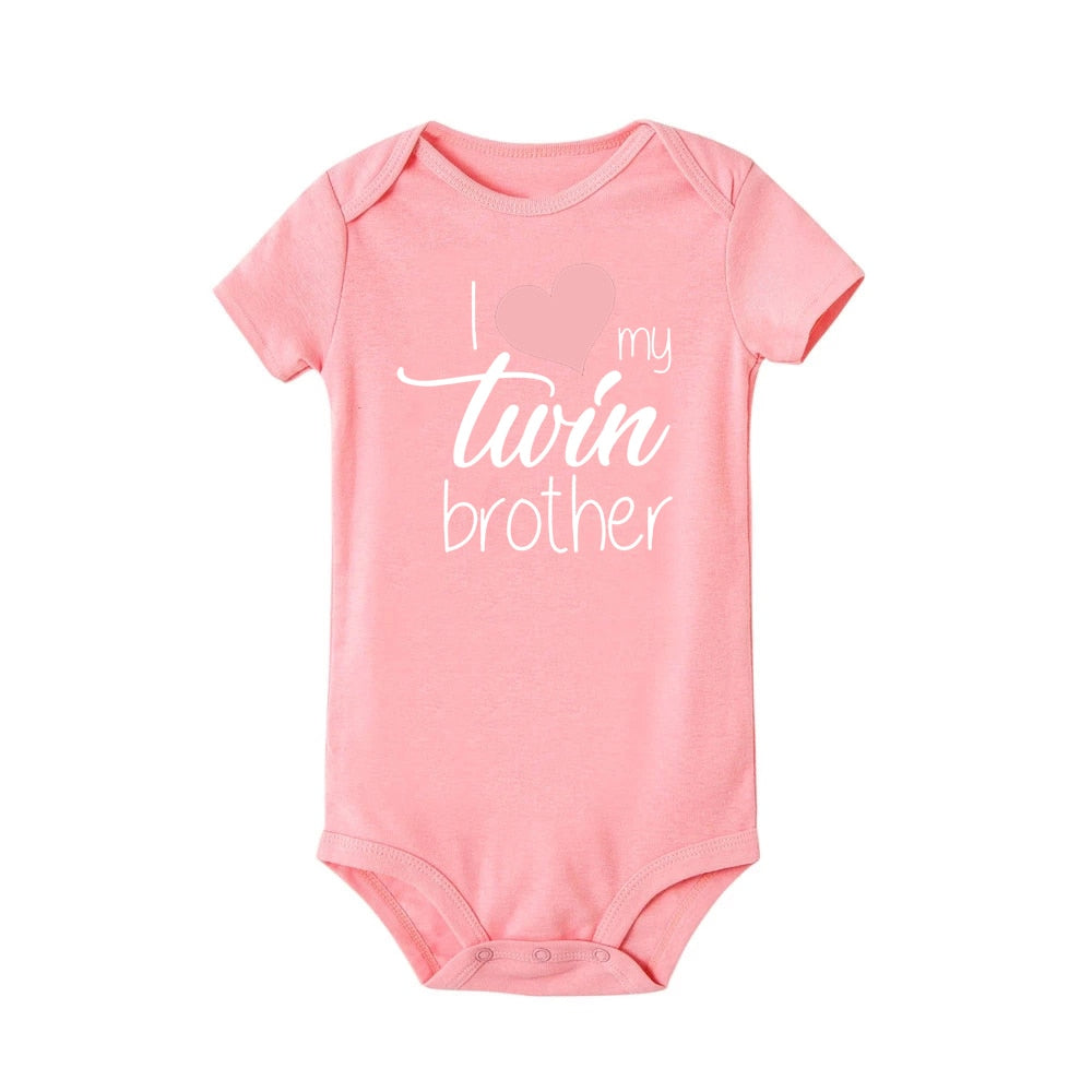 I Love My Twin Sister/Brother Jumpsuit - Newborn, Short Sleeve, Unisex Twins Gift.