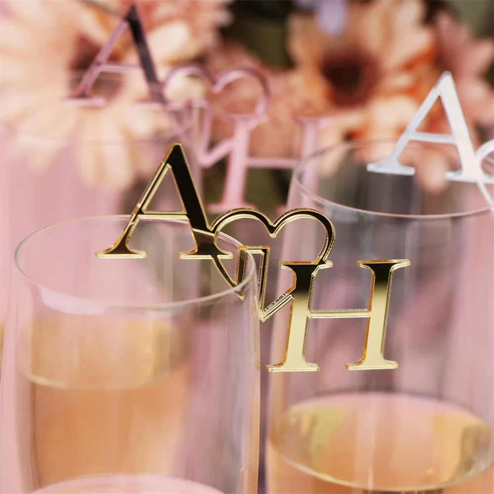Personalised Initials Drink Stirrers: Heart Wedding Tags, Glass Markers & Wine Charms