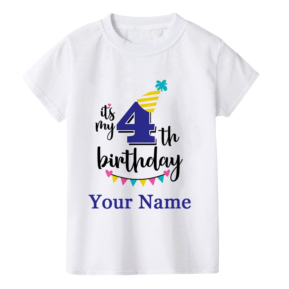 Personalized Name & Age Birthday T-Shirt - Kids 1-9th B'day, Short Sleeve, Funny Child Gift.