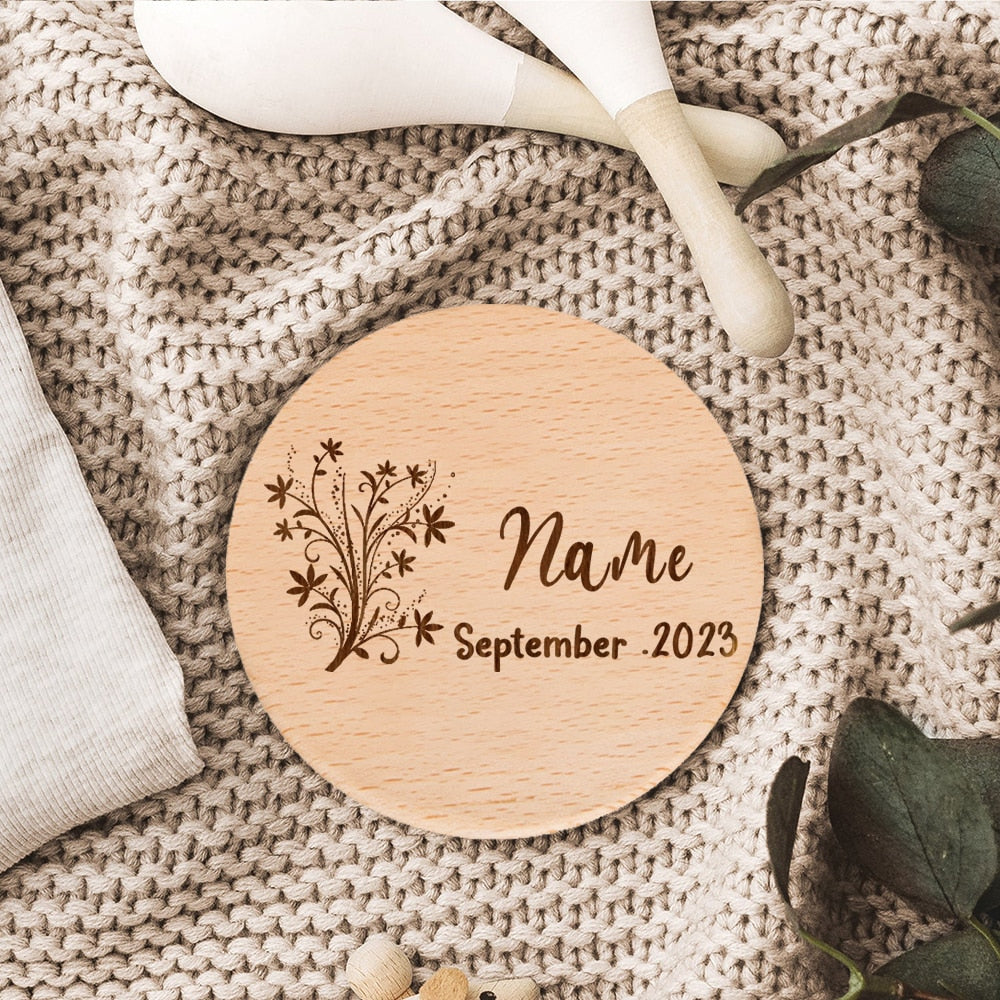 Personalised Baby Arrival Sign - Engraved Name Wooden Birth Gift Photo Prop