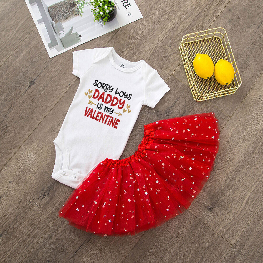 First Valentine's Girl Outfit - Tutu Dress, "Sorry Boys Daddy Is My Valentine" Bodysuit Set