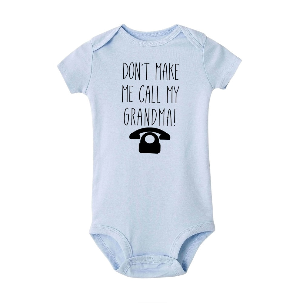 Don't Make Me Call My Grandma Baby Bodysuit - Newborn Girls & Boys, Funny Telephone Print Gift.
