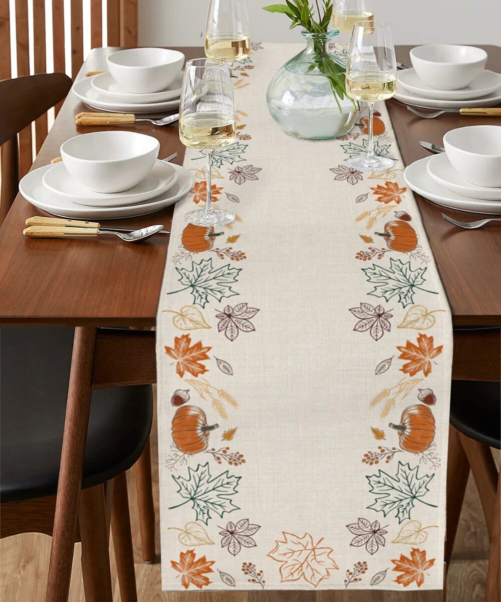 "Autumn Pumpkin Table Runner" - Linen Decor for Thanksgiving, Christmas & Weddings.