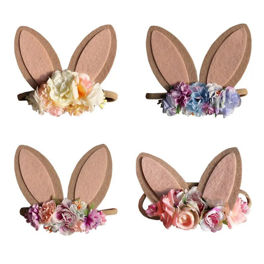Easter Bunny Ears Floral Headband: Spring Flower Crown for Parties & Birthdays.
