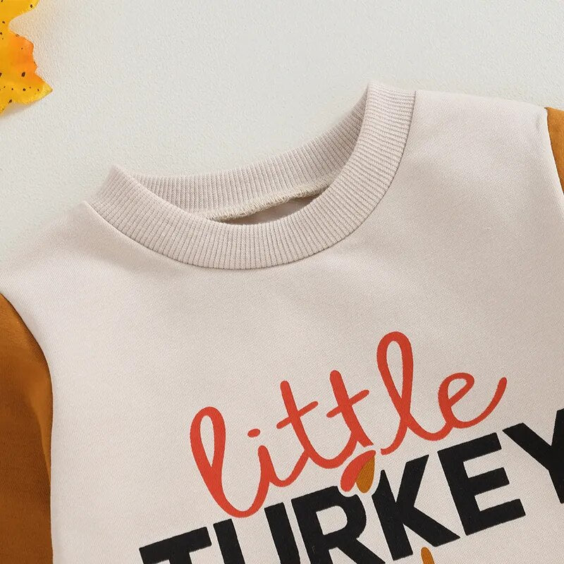 "0-18M Little Turkey Print Romper" - Newborn Thanksgiving Jumpsuit Outfit.