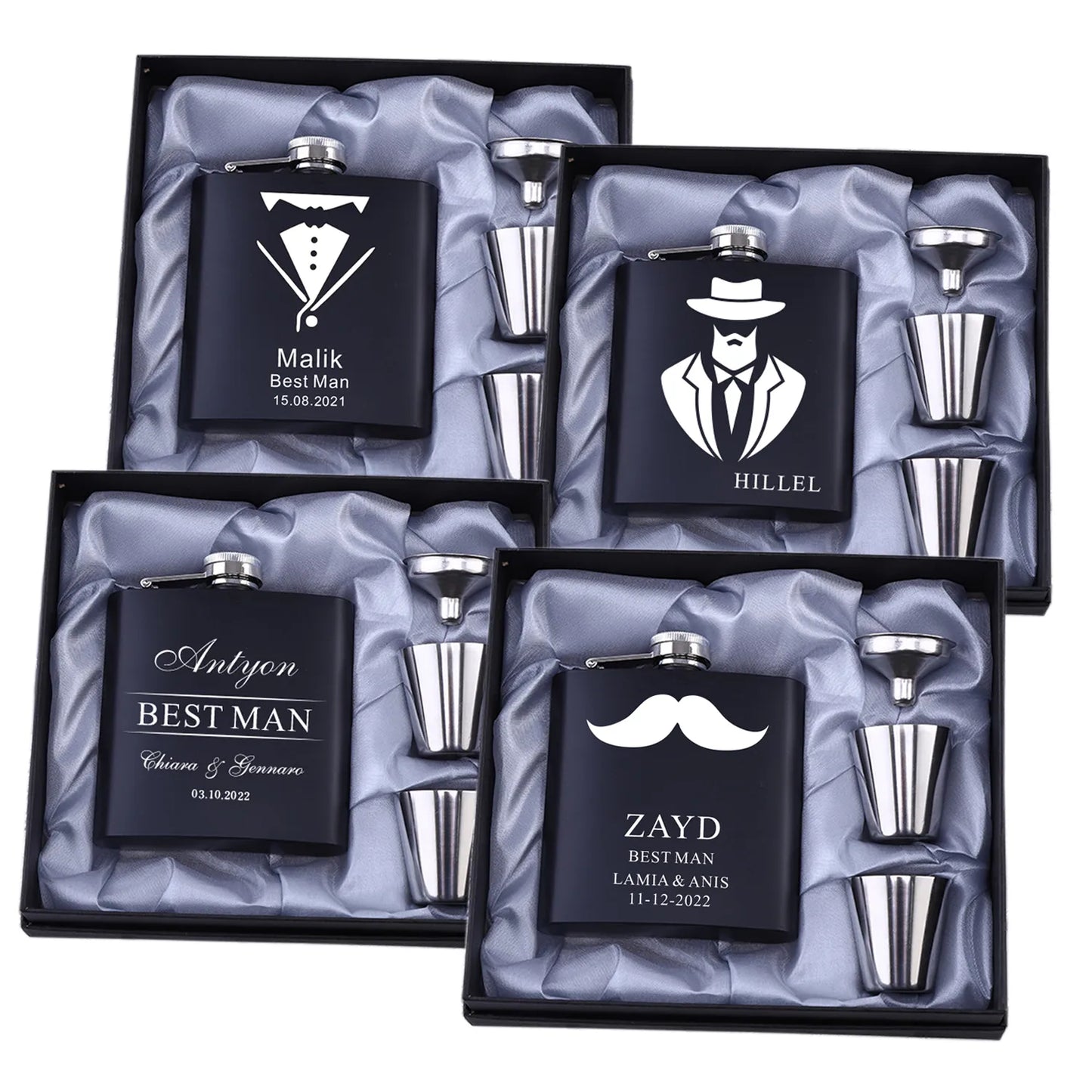 Custom 6oz Stainless Flask Set: Personalized Wedding Favors & Groomsman Gift
