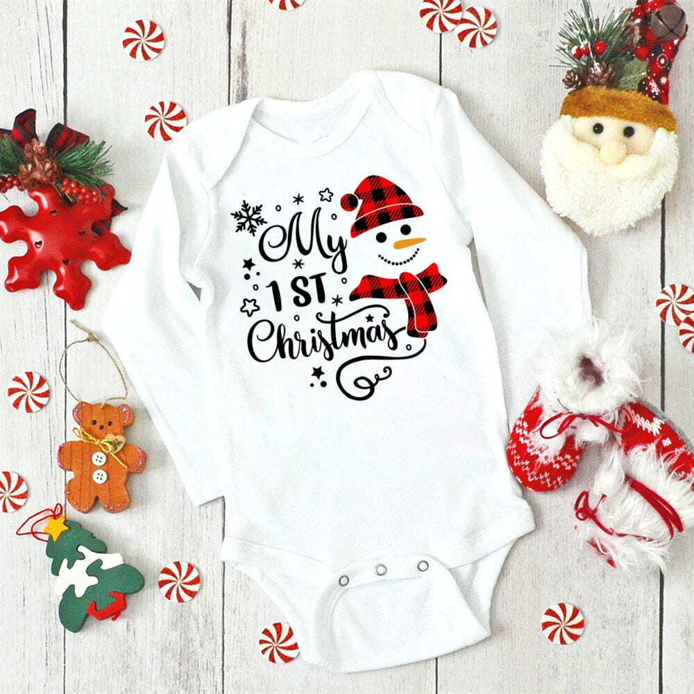 First Christmas Baby Bodysuit - White, Xmas Newborn Romper