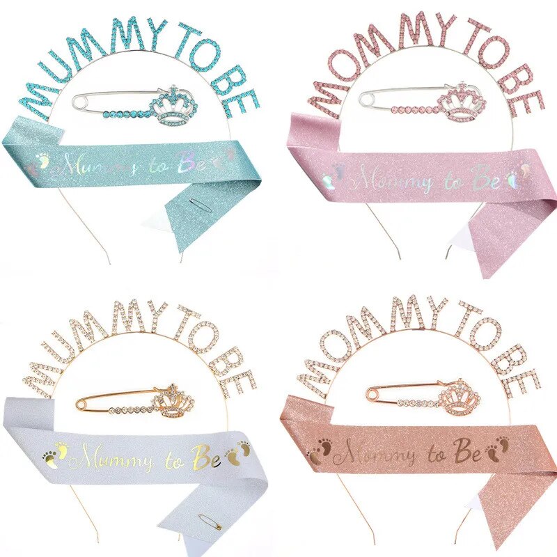 Mommy/Mummy To Be 3pcs Set: Brooch for Baby Shower & Gender Reveal.