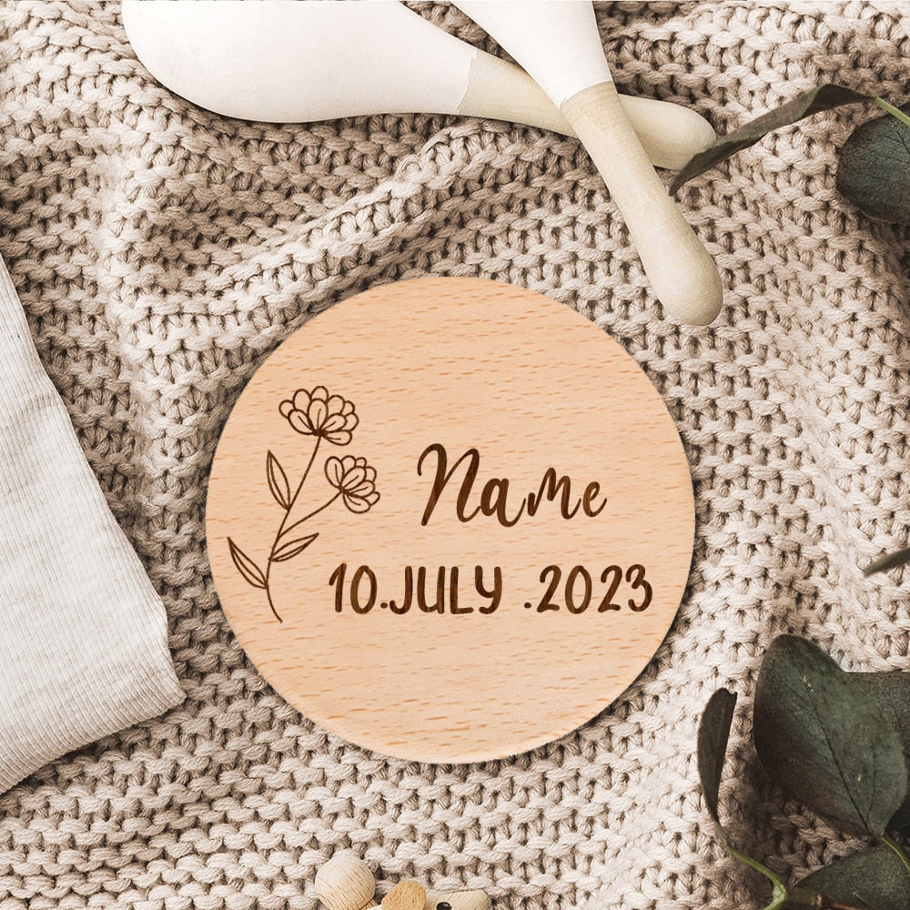 Personalised Baby Arrival Sign - Engraved Name Wooden Birth Gift Photo Prop