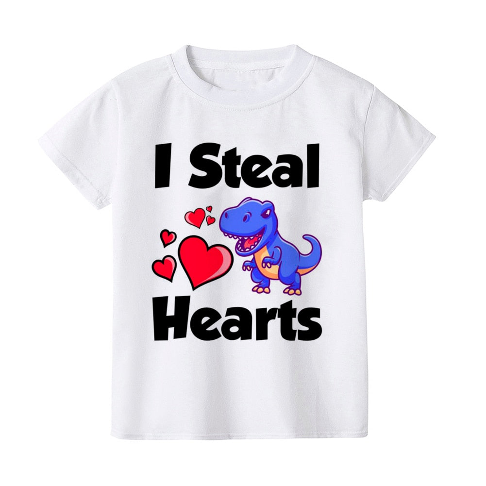 I Steal Hearts Dinosaur Kids T-Shirt - Valentine's Day