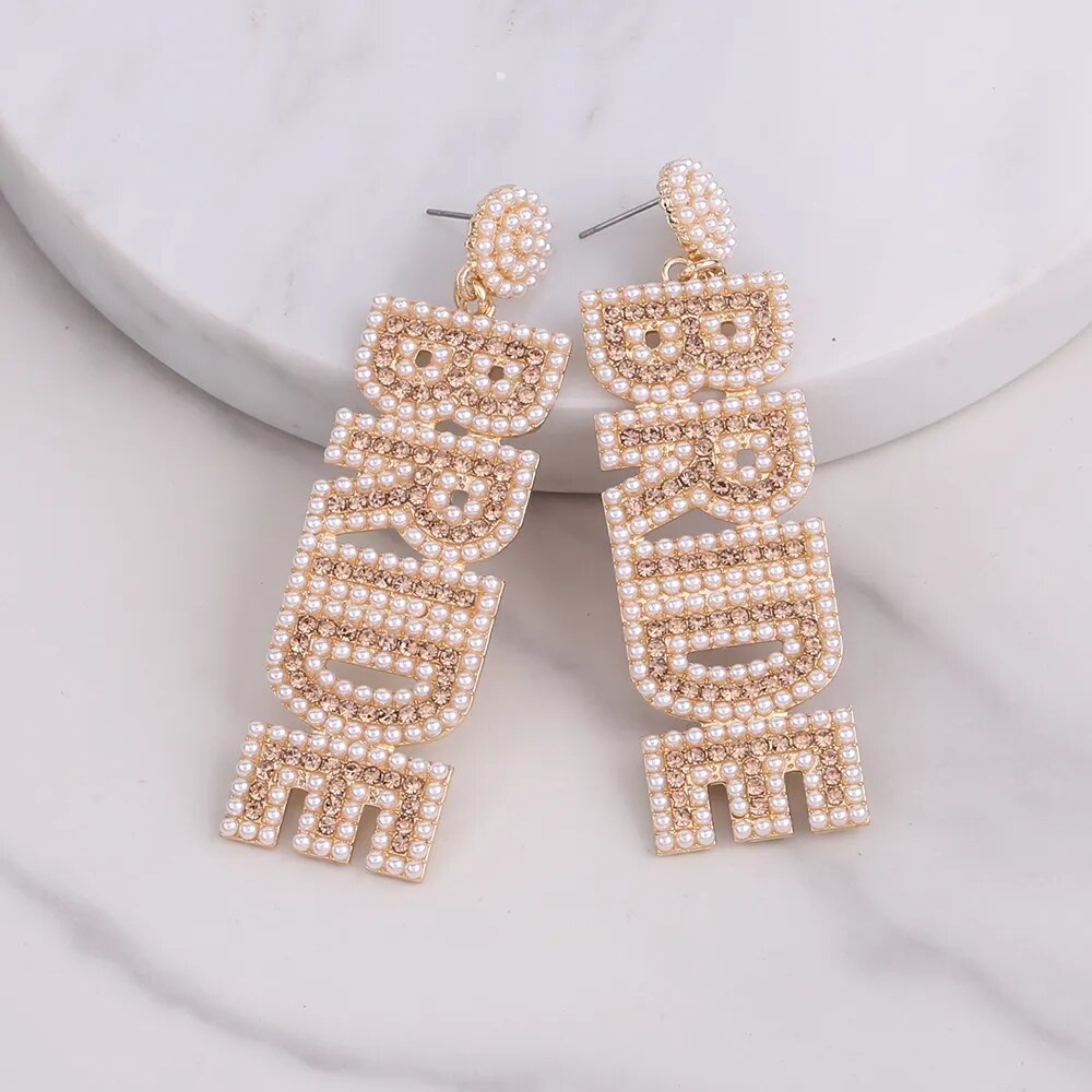 Bride Rhinestone Letter Dangle Earrings: Gorgeous Wedding Jewelry Collection.