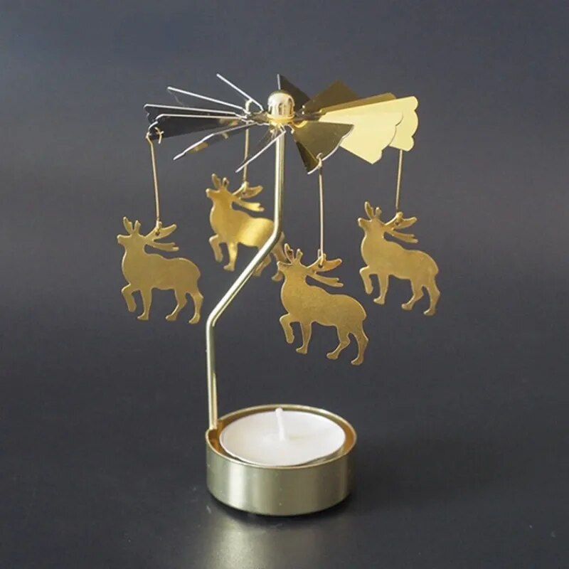 "Metal Spinner Carousel Tealight Holder" - Rotating Windmill Table Decor for Elegance at Home.