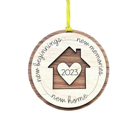 First Christmas Ornament: Wooden Home, Housewarming & Wedding Gift with Wrapped House.