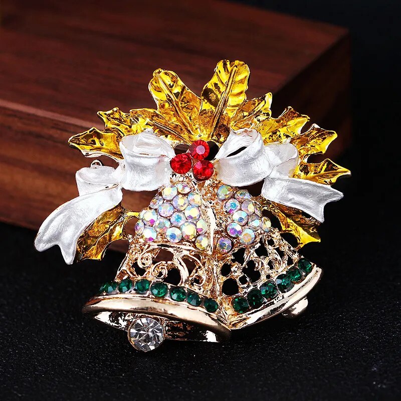 Crystal Bell Christmas Brooch: Luxury Rhinestone Pin, Festival Accessory Badge