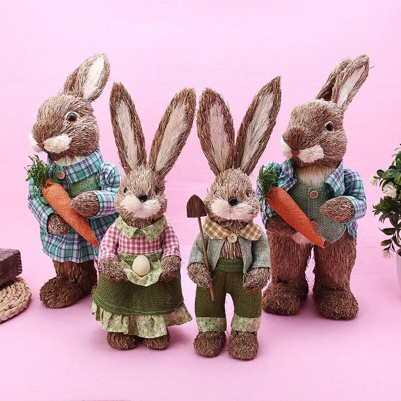 Straw Bunny Pair: Easter Decor for Home, Garden, Wedding & Photo Props.