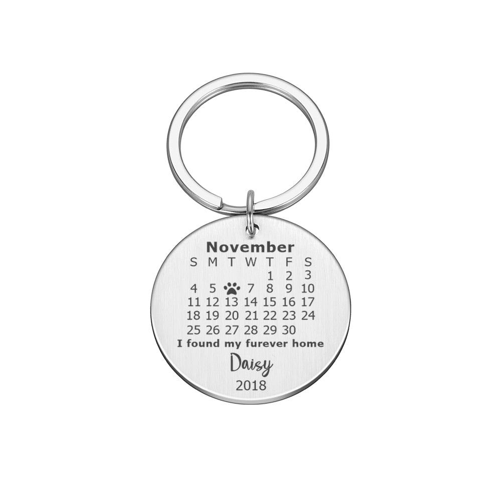 Personalized Calendar Date Key Chain - Engraved Stainless Steel, Wedding Anniversary