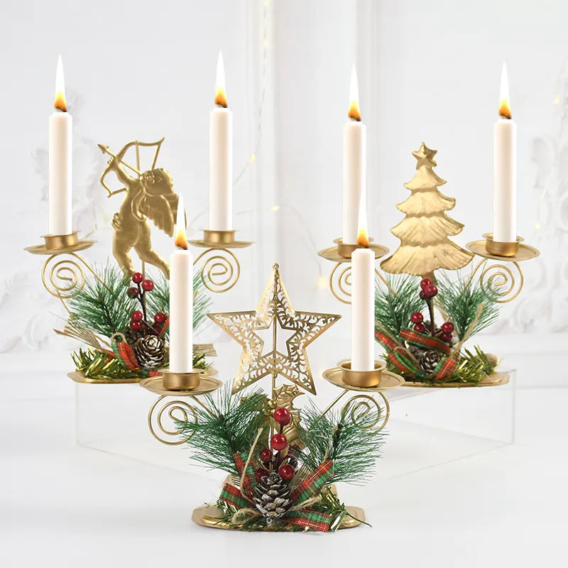"Christmas Iron Candle Holder" - Santa, Snowflake, Elk & Tree Designs for Xmas Table Decor.