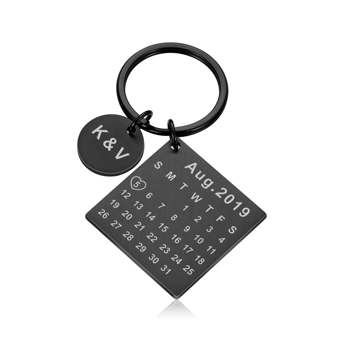 Personalized Calendar Date Key Chain - Engraved Stainless Steel, Wedding Anniversary