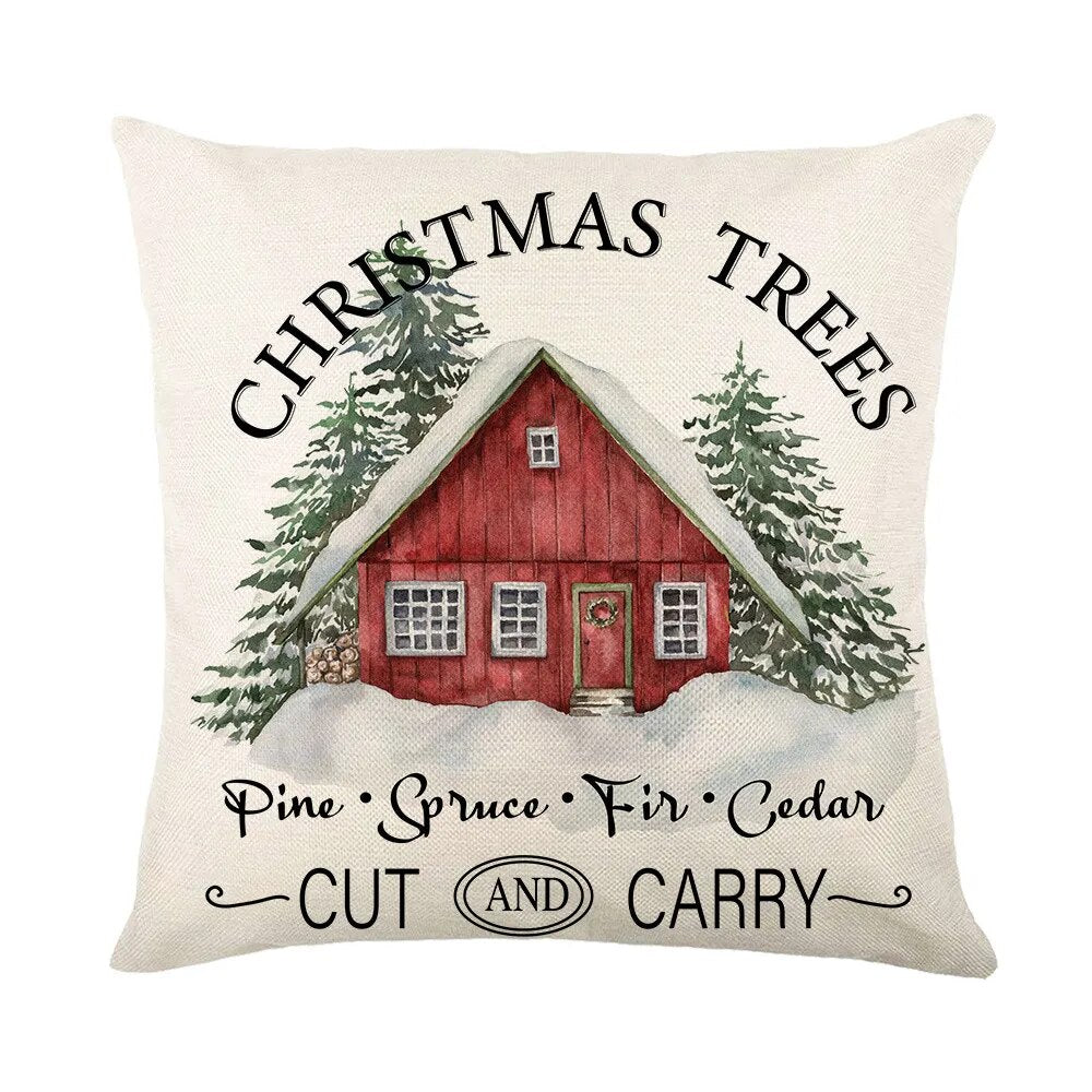 Christmas Watercolor Tree & Snowman Cushion -Throw Pillow for Festive Home Decor.