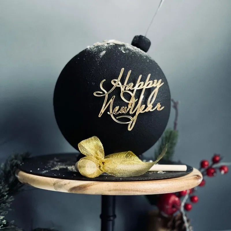 Gold Acrylic Cake Topper: "Happy New Year Hello 2024", Christmas Xmas Party Decor.