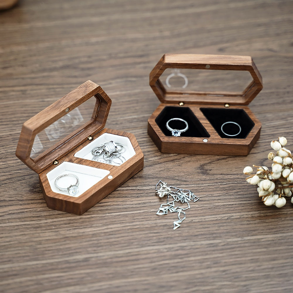 Customized Walnut Wood Ring Box - Jewelry Storage, Engagement/Proposal Gift